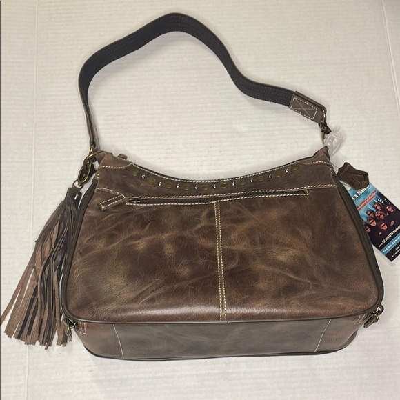 Vintage Brown Leather Shoulder Bag with Stud Accents - Picture 3 of 12